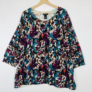 Lane Bryant‎ Teal Purple Brush Strokes 3/4 Sleeve Cardigan Sweater Womens 22 24
